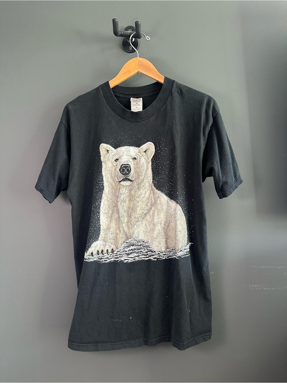 Fruit of the Loom Black Tee with White Polar Bear Graphic